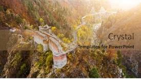  Presentation with romania - Theme featuring panoramic-view-of-poenari-castle background and a coral colored foreground