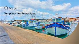  Presentation with fishing boats - Amazing PPT layouts having panoramic view of port of aegina and old fishing boats saronic islands greece copyspace composition backdrop and a light blue colored foreground