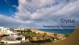  Presentation with sea rainbow - Presentation theme having view of rainbow over sea background and a light blue colored foreground