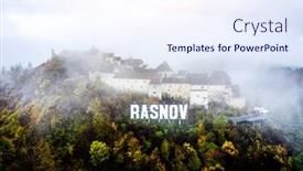  Presentation with romania - Audience pleasing slide set consisting of panoramic-view-of-rasnov-fortress backdrop and a sky blue colored foreground
