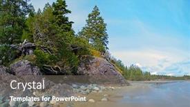  Presentation with pine trees - Audience pleasing presentation consisting of panoramic view of rock formation with pine trees in long beach tofino a popular destination in vancouver island canada backdrop and a gray colored foreground