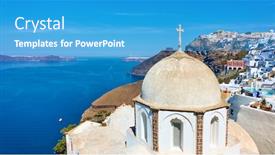  Presentation with ancient greek - Amazing theme having panoramic-view-of-santorini-island backdrop and a teal colored foreground