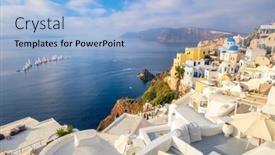  Presentation with santorini - Presentation theme enhanced with panoramic-view-of-santorini background and a light blue colored foreground
