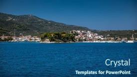  Presentation with panoramic - Theme with panoramic-view-of-skiathos-town background and a ocean colored foreground