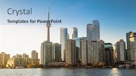  Presentation with toronto - Slide deck featuring panoramic-view-of-skyline background and a light blue colored foreground