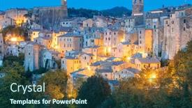  Presentation with old buildings - Audience pleasing theme consisting of panoramic-view-of-sorano backdrop and a ocean colored foreground