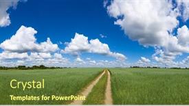  Presentation with blue green - Theme consisting of panoramic-view-of-summer-field background and a tawny brown colored foreground