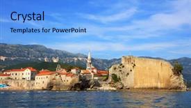  Presentation with preserved - Slides having panoramic view of the budva background and a light blue colored foreground