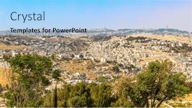 Presentation with jerusalem - Presentation design featuring panoramic-view-of-the-city background and a light blue colored foreground
