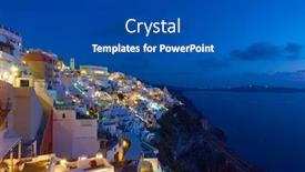  Presentation with santorini - Cool new PPT theme with panoramic-view-of-thira-town backdrop and a ocean colored foreground