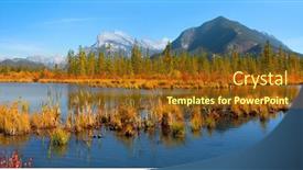  Presentation with banff national park - Slide set consisting of panoramic view of vermilion lakes scenic area in banff national park background and a tawny brown colored foreground
