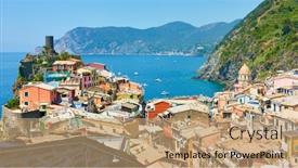  Presentation with panoramic - Cool new presentation theme with panoramic-view-of-vernazza backdrop and a coral colored foreground