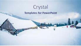  Presentation with hut - PPT theme enhanced with panoramic view of wooden chalets in carpathian mountains surrounded with forest tourists walking to the mountain hut background and a sky blue colored foreground