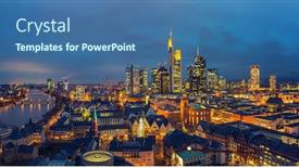  Presentation with dusk - Colorful presentation enhanced with panoramic view on frankfurt am main at dusk germany backdrop and a ocean colored foreground