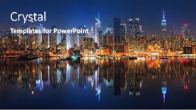  Presentation with new york night - Presentation design enhanced with panoramic view on manhattan background and a ocean colored foreground