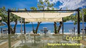  Presentation with panoramic - Colorful PPT layouts enhanced with panoramic-view-on-sea backdrop and a tawny brown colored foreground