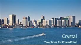  Presentation with city japan - Presentation theme featuring panoramic view on tokyo city background and a ocean colored foreground
