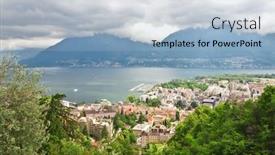  Presentation with switzerland - PPT layouts with panoramic-views-of-locarno-switzerland background and a light blue colored foreground