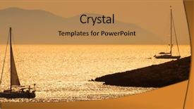  Presentation with sunset sailing - PPT theme having panoramic web banner silhouettes background and a coral colored foreground