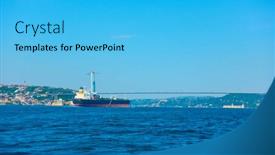  Presentation with cargo ship - Slide deck consisting of bosporus strait in istanbul background and a cyan colored foreground