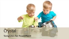  Presentation with children playing - Audience pleasing slides consisting of pans as they are cooking backdrop and a  colored foreground