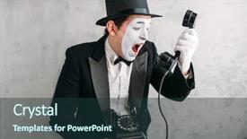  Presentation with pantomime - Presentation consisting of pantomime actor performing with retro telephone background and a tawny brown colored foreground