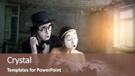  Presentation with actor - Presentation consisting of pantomime theater actor and actress background and a tawny brown colored foreground