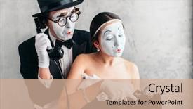  Presentation with pantomime - Amazing PPT theme having pantomime theater actor and actress backdrop and a coral colored foreground