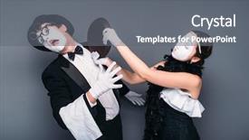  Presentation with pantomime - PPT theme with pantomime theater performers with frying background and a gray colored foreground