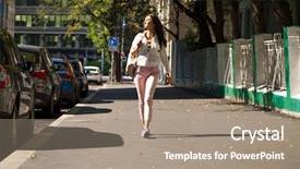  Presentation with growth and maturity - Slide set featuring pants walking on the street background and a  colored foreground