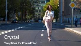  Presentation with growth and development - Presentation design consisting of pants walking on the street background and a  colored foreground