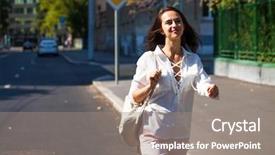  Presentation with pink and white roses country - PPT theme with pants walking on the street background and a  colored foreground