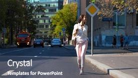  Presentation with housing growth - Slide set with pants walking on the street background and a  colored foreground