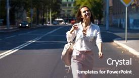  Presentation with white and black woman climbing ladders - Slide set enhanced with pants walking on the street background and a  colored foreground