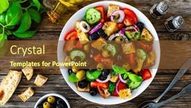  Presentation with salad - Slide deck with panzanella-salad-on-wooden-table and a tawny brown colored foreground