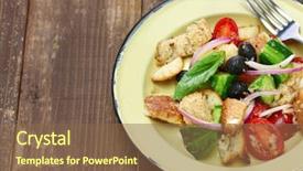  Presentation with italian cuisine - Colorful slide deck enhanced with panzanella tuscan bread and tomato backdrop and a  colored foreground