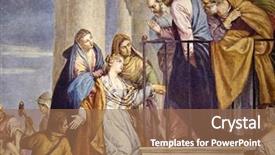  Presentation with reproduction - Amazing slides having paolo veronese christ and woman backdrop and a coral colored foreground