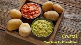  Presentation with sauces - Theme having papas arrugas al mojo canary background and a tawny brown colored foreground