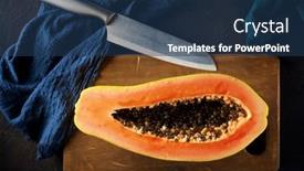  Presentation with papaya - Theme featuring papaya-chunk-on-a-black background and a ocean colored foreground