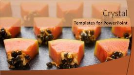  Presentation with papaya - Presentation with papaya-chunks-on-a-cooking background and a coral colored foreground