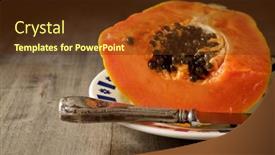  Presentation with papaya - Presentation theme with papaya-cut-on-a-plate background and a tawny brown colored foreground