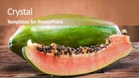  Presentation with papaya - Theme enhanced with papaya fruit on wooden background background and a coral colored foreground