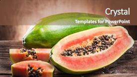  Presentation with papaya - Colorful slides enhanced with papaya fruit on wooden background backdrop and a tawny brown colored foreground