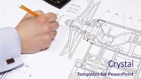  Presentation with engineering - Presentation theme having engineering paper - engineer's hand holding pen background and a sky blue colored foreground