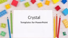  Presentation with building blocks - Slides featuring blank paper - kid's desk with colorful building background and a pink colored foreground