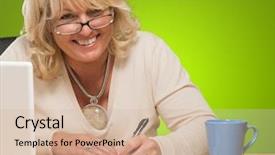  Presentation with writing - PPT layouts with paper against a green background background and a soft green colored foreground