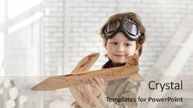  Presentation with jet airplane - Colorful presentation enhanced with paper airplanes - happy boy with jet airplane backdrop and a mint green colored foreground