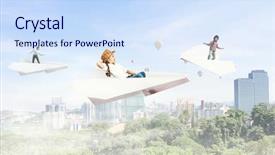  Presentation with dream - Audience pleasing slide set consisting of paper airplanes - i dream to fly away backdrop and a sky blue colored foreground