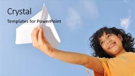  Presentation with airplane runway flight - Audience pleasing slides consisting of paper airplanes - little cute girl holding backdrop and a light blue colored foreground