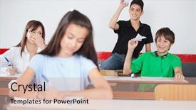  Presentation with throwing the rugbyball - Beautiful presentation featuring paper airplanes - playful schoolboys throwing paperplane backdrop and a soft green colored foreground